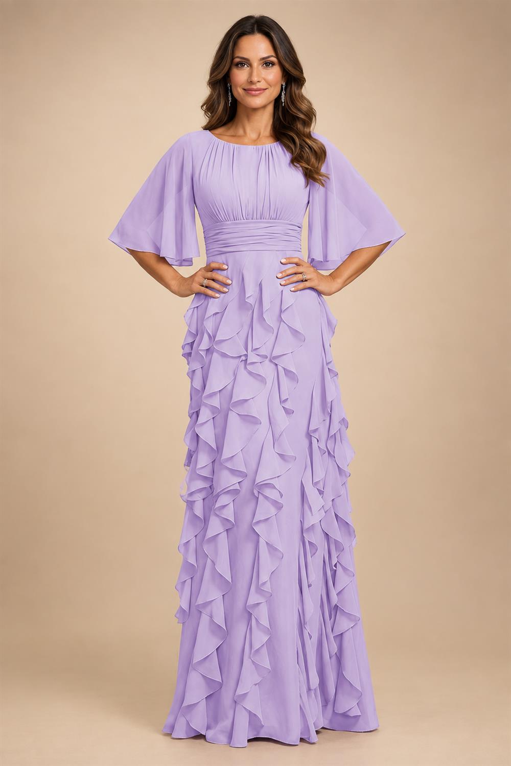 A-Line Chiffon Tiered Ruffles Mother of the Bride & Groom Dresses with Ruched Waist (SHI22500724)