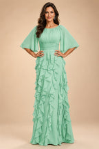 A-Line Chiffon Tiered Ruffles Mother of the Bride & Groom Dresses with Ruched Waist (SHI22500724)