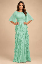 A-Line Chiffon Tiered Ruffles Mother of the Bride & Groom Dresses with Ruched Waist (SHI22500724)
