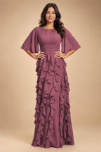 A-Line Chiffon Tiered Ruffles Mother of the Bride & Groom Dresses with Ruched Waist (SHI22500724)