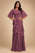 A-Line Chiffon Tiered Ruffles Mother of the Bride & Groom Dresses with Ruched Waist (SHI22500724)