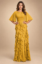 A-Line Chiffon Tiered Ruffles Mother of the Bride & Groom Dresses with Ruched Waist (SHI22500724)