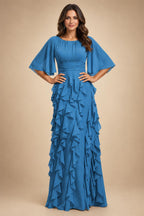 A-Line Chiffon Tiered Ruffles Mother of the Bride & Groom Dresses with Ruched Waist (SHI22500724)