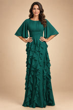 A-Line Chiffon Tiered Ruffles Mother of the Bride & Groom Dresses with Ruched Waist (SHI22500724)