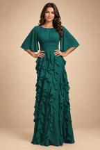 A-Line Chiffon Tiered Ruffles Mother of the Bride & Groom Dresses with Ruched Waist (SHI22500724)