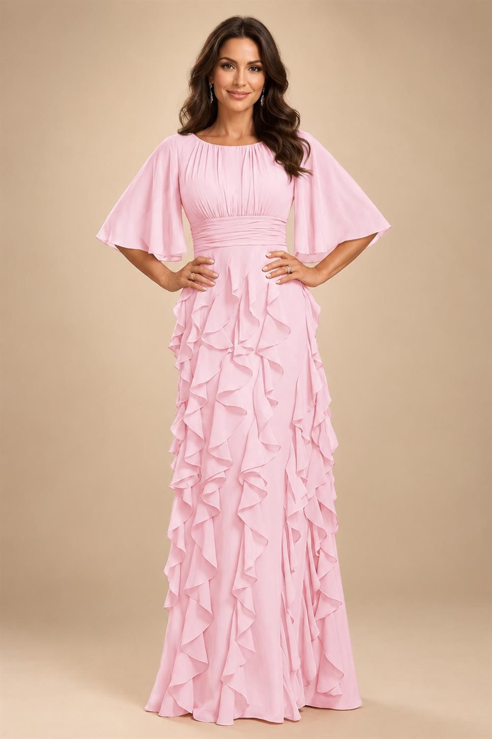A-Line Chiffon Tiered Ruffles Mother of the Bride & Groom Dresses with Ruched Waist (SHI22500724)