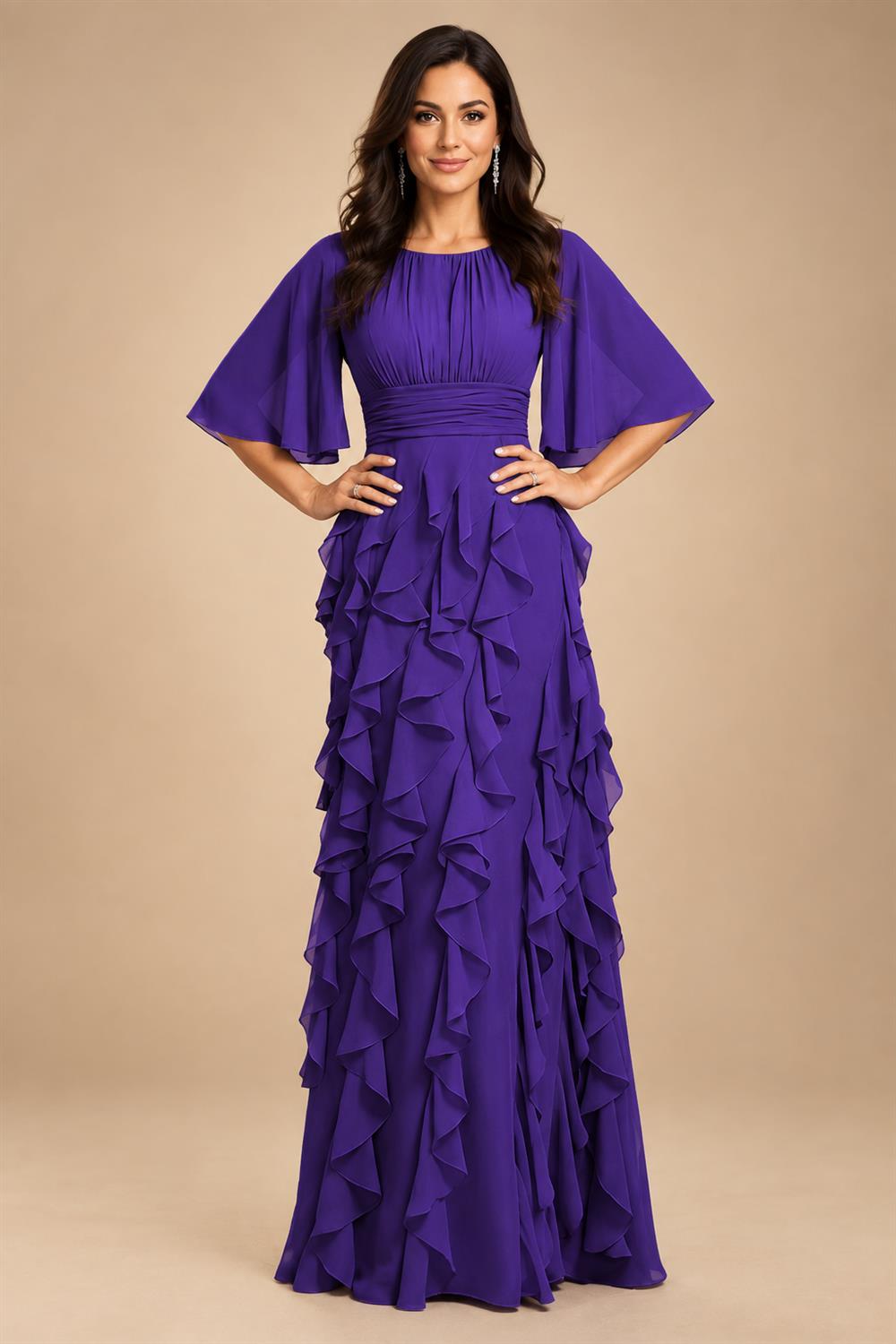 A-Line Chiffon Tiered Ruffles Mother of the Bride & Groom Dresses with Ruched Waist (SHI22500724)