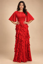 A-Line Chiffon Tiered Ruffles Mother of the Bride & Groom Dresses with Ruched Waist (SHI22500724)