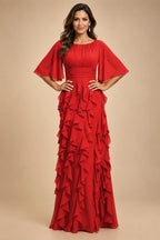 A-Line Chiffon Tiered Ruffles Mother of the Bride & Groom Dresses with Ruched Waist (SHI22500724)
