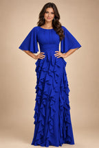 A-Line Chiffon Tiered Ruffles Mother of the Bride & Groom Dresses with Ruched Waist (SHI22500724)