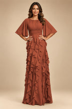 A-Line Chiffon Tiered Ruffles Mother of the Bride & Groom Dresses with Ruched Waist (SHI22500724)