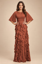 A-Line Chiffon Tiered Ruffles Mother of the Bride & Groom Dresses with Ruched Waist (SHI22500724)