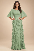 A-Line Chiffon Tiered Ruffles Mother of the Bride & Groom Dresses with Ruched Waist (SHI22500724)