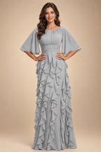 A-Line Chiffon Tiered Ruffles Mother of the Bride & Groom Dresses with Ruched Waist (SHI22500724)