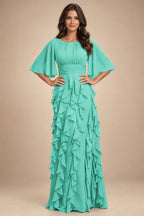 A-Line Chiffon Tiered Ruffles Mother of the Bride & Groom Dresses with Ruched Waist (SHI22500724)