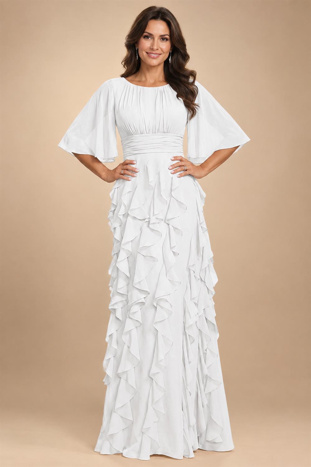 A-Line Chiffon Tiered Ruffles Mother of the Bride & Groom Dresses with Ruched Waist (SHI22500724)