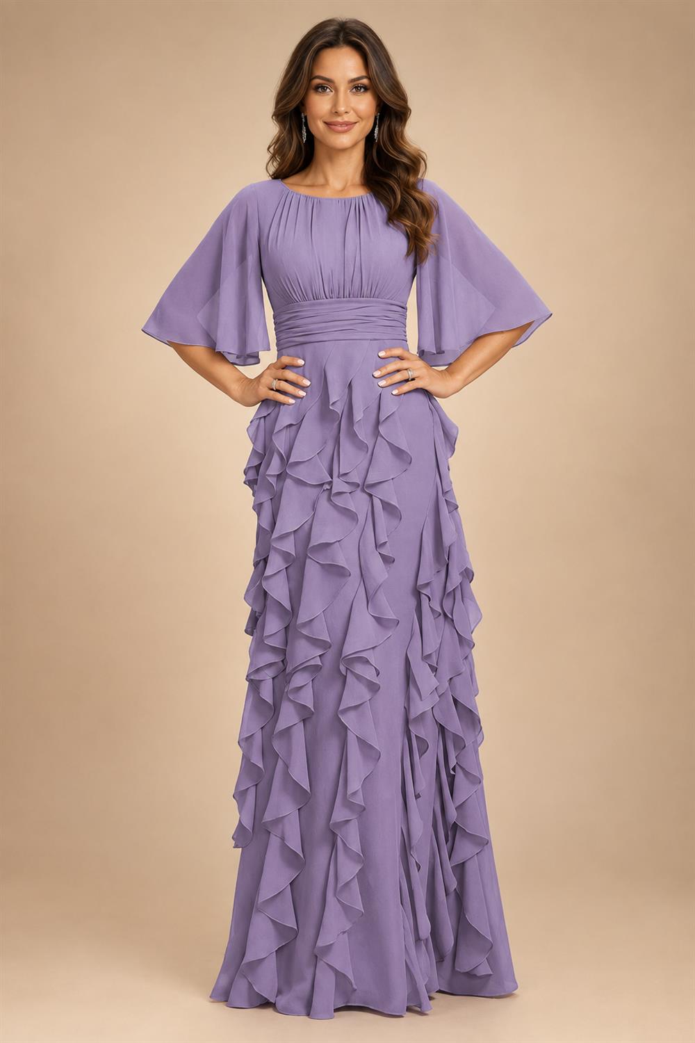 A-Line Chiffon Tiered Ruffles Mother of the Bride & Groom Dresses with Ruched Waist (SHI22500724)