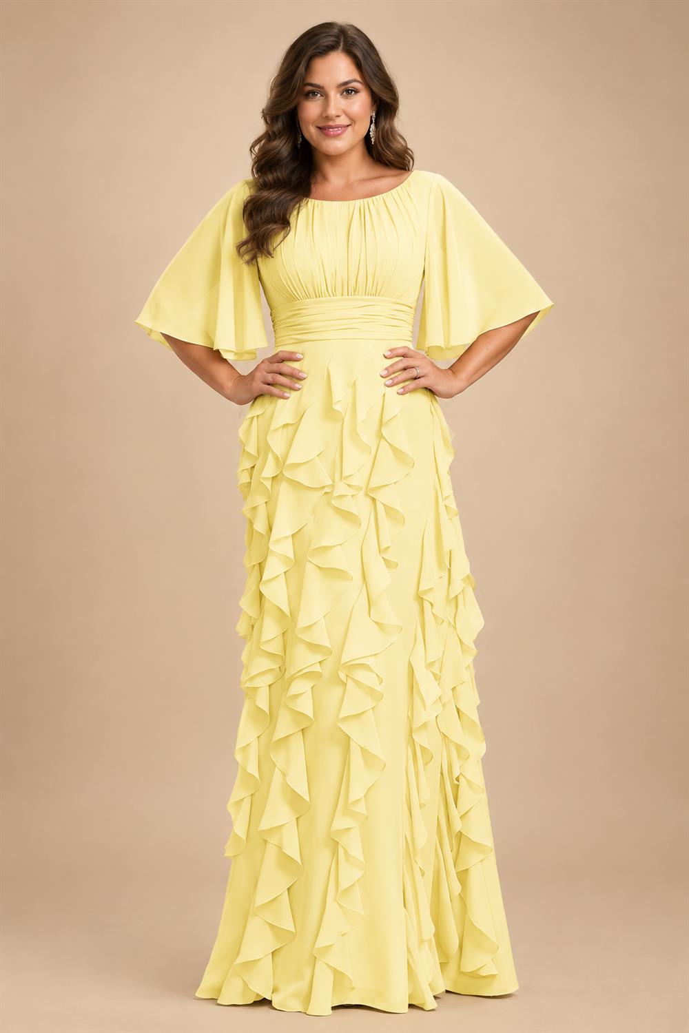 A-Line Chiffon Tiered Ruffles Mother of the Bride & Groom Dresses with Ruched Waist (SHI22500724)