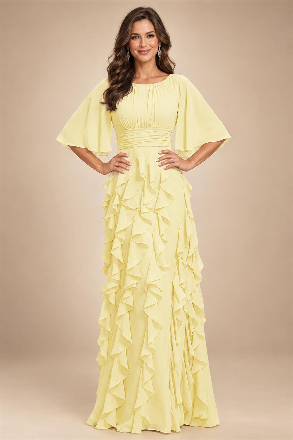 A-Line Chiffon Tiered Ruffles Mother of the Bride & Groom Dresses with Ruched Waist (SHI22500724)