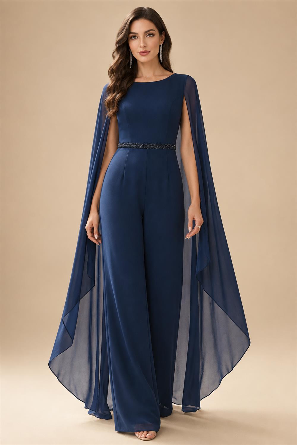 2-Piece A-Line Chiffon 3/4 Sleeves Mother of the Bride & Groom Dresses with Scalloped V-Neck Lace Bodice (SHI22500637)