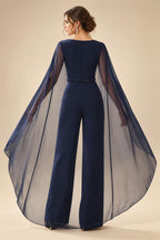2-Piece A-Line Chiffon 3/4 Sleeves Mother of the Bride & Groom Dresses with Scalloped V-Neck Lace Bodice (SHI22500637)