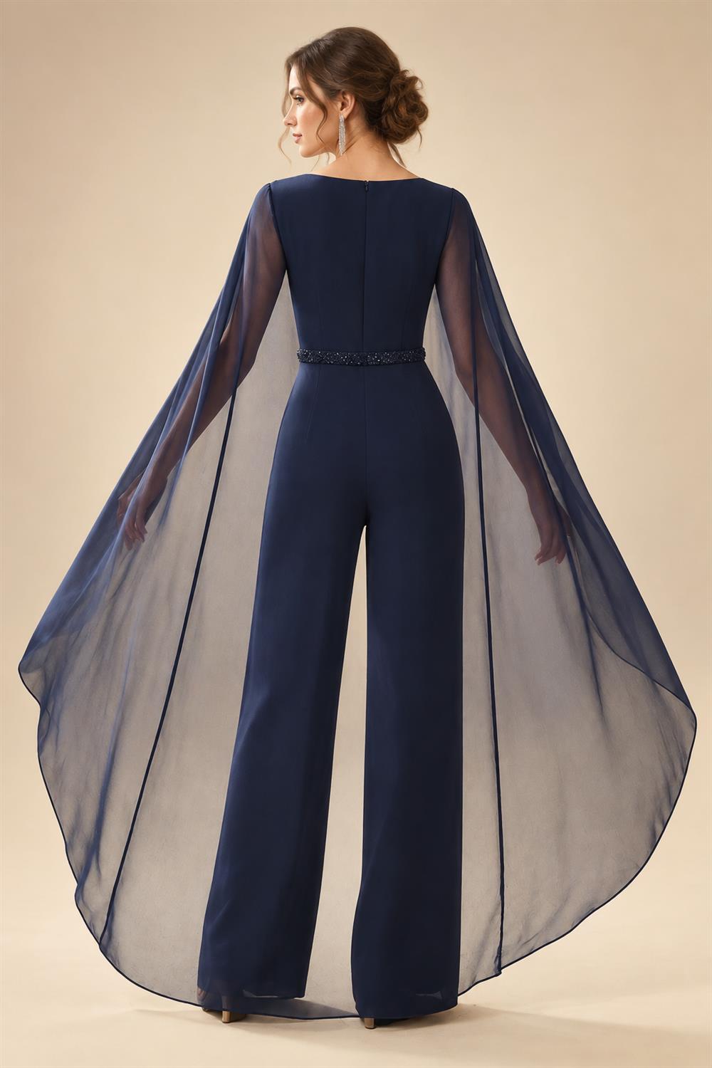 2-Piece A-Line Chiffon 3/4 Sleeves Mother of the Bride & Groom Dresses with Scalloped V-Neck Lace Bodice (SHI22500637)