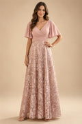 A-Line Lace Appliques Maxi Mother of the Bride & Groom Dresses with Flutter Sleeves Chiffon Bodice (SHI22500731)