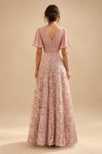 A-Line Lace Appliques Maxi Mother of the Bride & Groom Dresses with Flutter Sleeves Chiffon Bodice (SHI22500731)