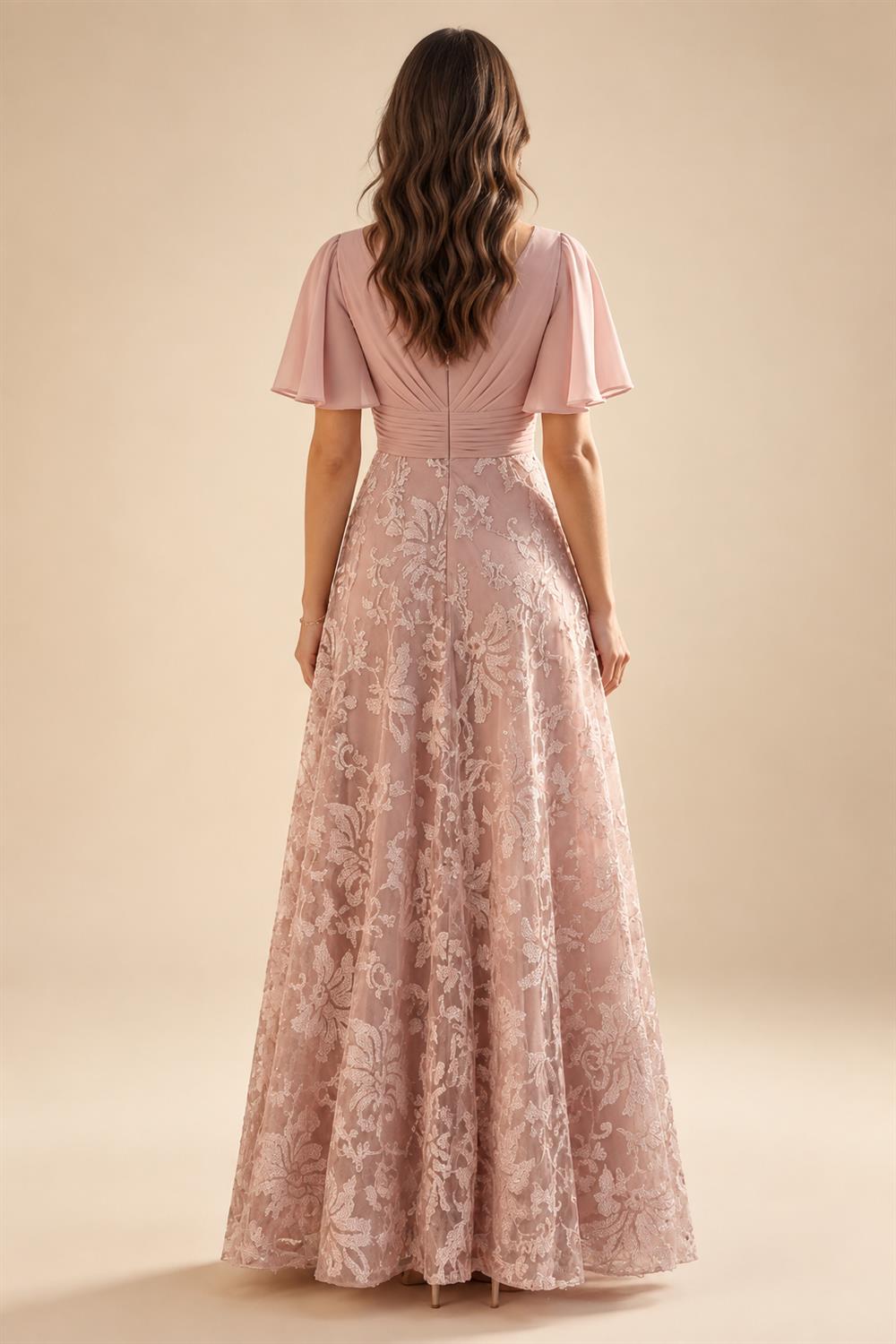 A-Line/Princess Scoop Neck Chiffon Floor-Length Mother of the Bride & Groom Dresses with Lace Appliques & Pleats (SHI22501554)