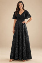 A-Line Lace Appliques Maxi Mother of the Bride & Groom Dresses with Flutter Sleeves Chiffon Bodice (SHI22500731)