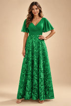 A-Line Lace Appliques Maxi Mother of the Bride & Groom Dresses with Flutter Sleeves Chiffon Bodice (SHI22500731)