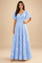 A-Line Lace Appliques Maxi Mother of the Bride & Groom Dresses with Flutter Sleeves Chiffon Bodice (SHI22500731)