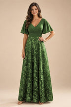 A-Line Lace Appliques Maxi Mother of the Bride & Groom Dresses with Flutter Sleeves Chiffon Bodice (SHI22500731)
