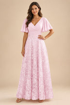 A-Line Lace Appliques Maxi Mother of the Bride & Groom Dresses with Flutter Sleeves Chiffon Bodice (SHI22500731)