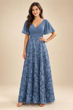A-Line Lace Appliques Maxi Mother of the Bride & Groom Dresses with Flutter Sleeves Chiffon Bodice (SHI22500731)