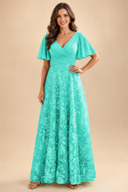 A-Line Lace Appliques Maxi Mother of the Bride & Groom Dresses with Flutter Sleeves Chiffon Bodice (SHI22500731)