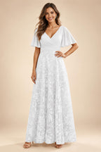 A-Line Lace Appliques Maxi Mother of the Bride & Groom Dresses with Flutter Sleeves Chiffon Bodice (SHI22500731)