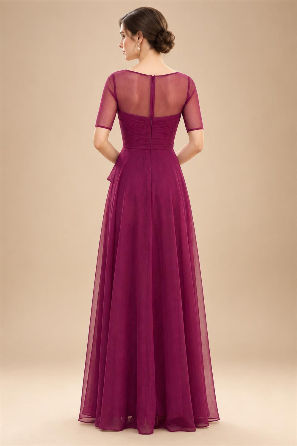 Chiffon Sheath/Column V-Neck Floor-Length Mother of the Bride & Groom Dresses with Lace Embroidery Bodice & Ruched Waist (SHI22501510)