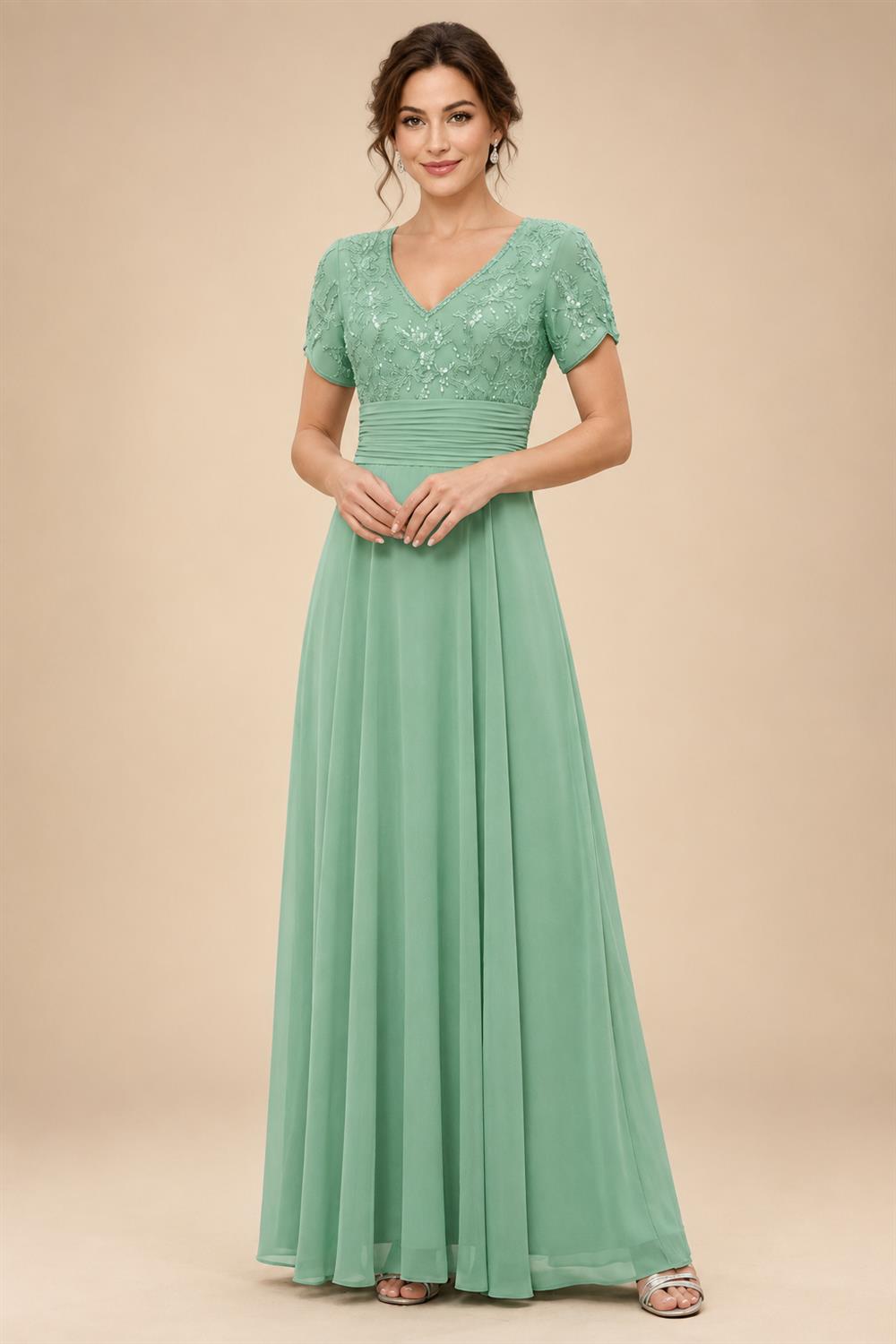 A-Line/Princess Pleated Two-Piece Tea-Length Mother of the Bride Dresses with Cascading Ruffles (SHI22500054)