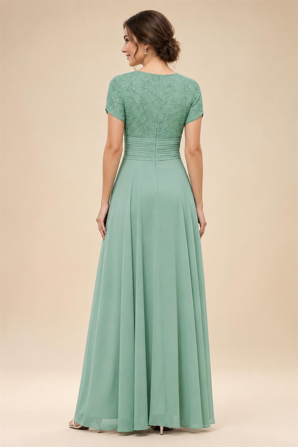 A-Line/Princess Pleated Two-Piece Tea-Length Mother of the Bride Dresses with Cascading Ruffles (SHI22500054)