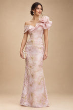 Sheath Floral Jacquard Off Shoulder Mother of the Bride & Groom Dresses with Flower (SHI22500777)