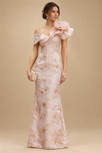 Sheath Floral Jacquard Off Shoulder Mother of the Bride & Groom Dresses with Flower (SHI22500777)