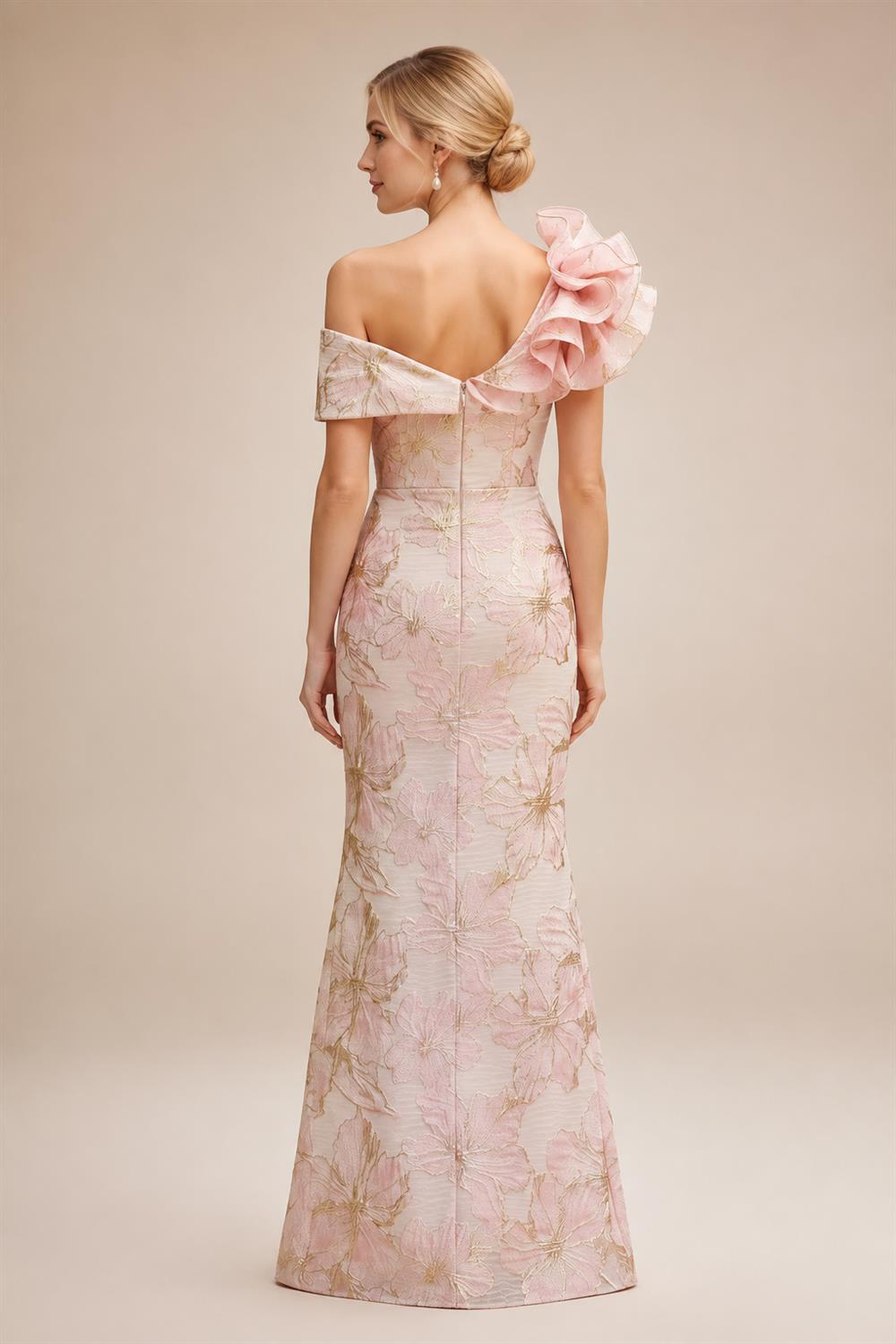 Sheath Floral Jacquard Off Shoulder Mother of the Bride & Groom Dresses with Flower (SHI22500777)