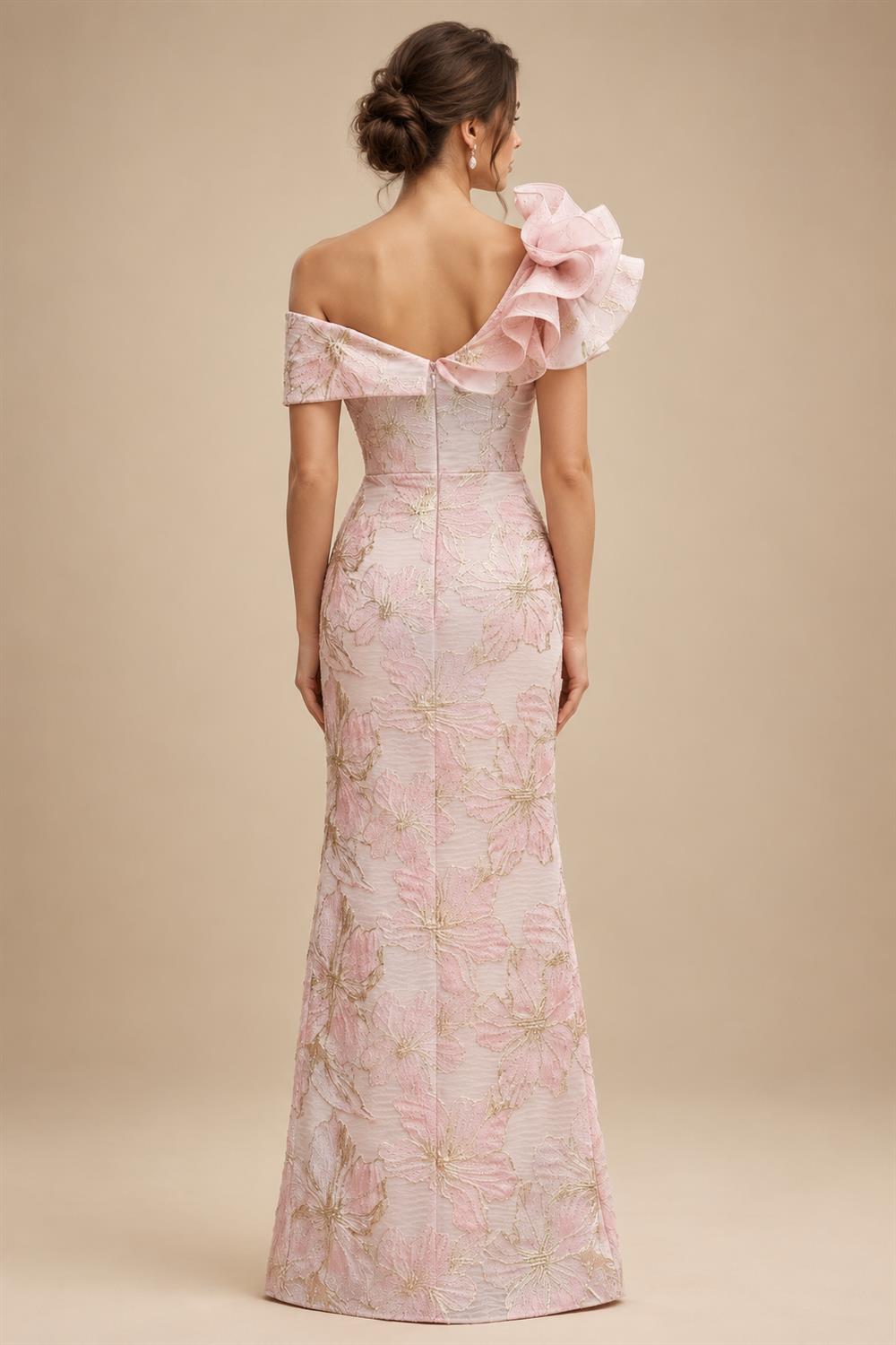 Sheath Floral Jacquard Off Shoulder Mother of the Bride & Groom Dresses with Flower (SHI22500777)