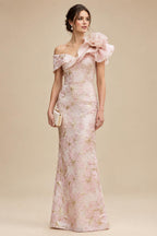 Sheath Floral Jacquard Off Shoulder Mother of the Bride & Groom Dresses with Flower (SHI22500777)