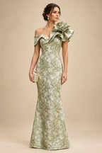 Sheath Floral Jacquard Off Shoulder Mother of the Bride & Groom Dresses with Flower (SHI22500777)