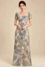 Jacquard Sheath/Column 3/4 Sleeves Floor-Length Mother of the Bride & Groom Dresses with Ruched Waist & Rhinestones (SHI22500801)