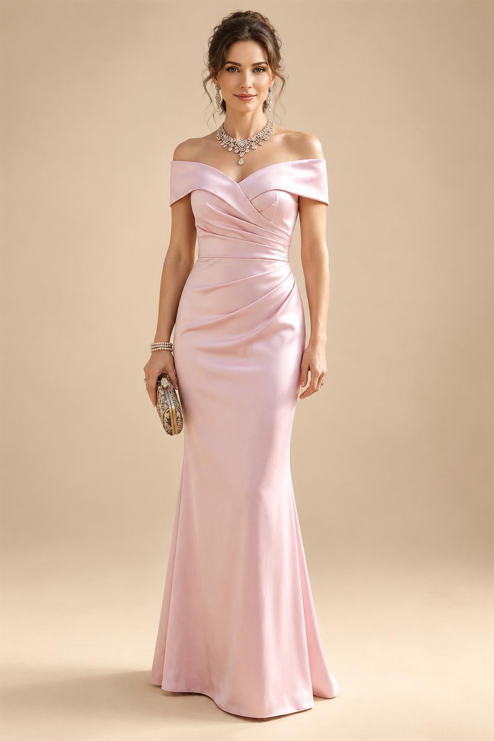 Sheath Silk Off Shoulder Ruched Maxi Mother of the Bride & Groom Dresses (SHI22500808)