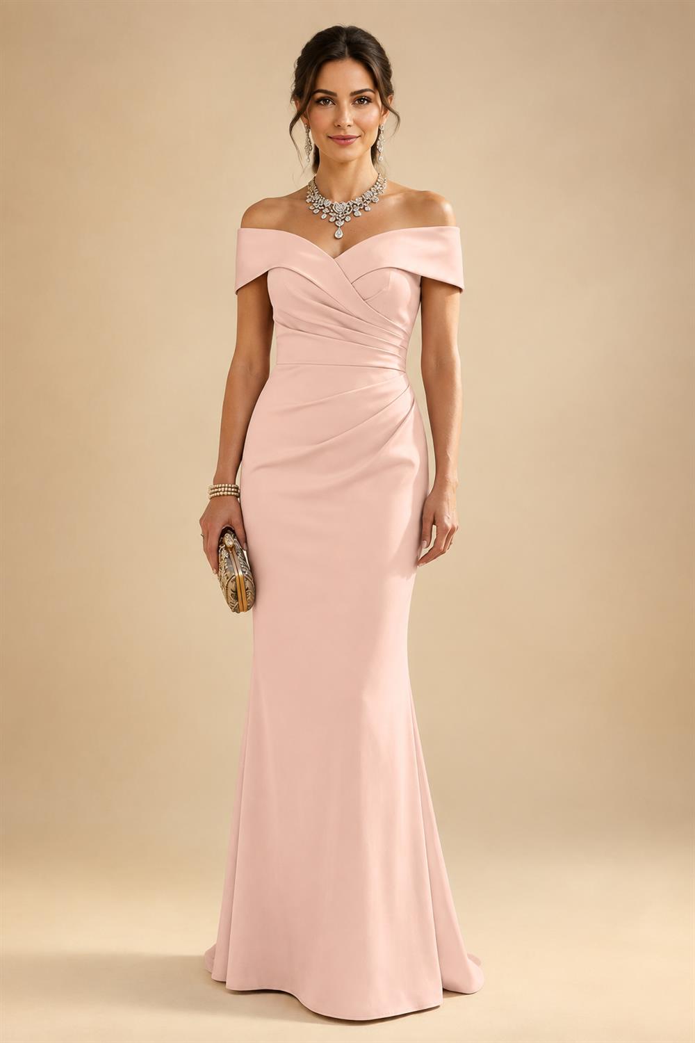 Sheath Silk Off Shoulder Ruched Maxi Mother of the Bride & Groom Dresses (SHI22500808)