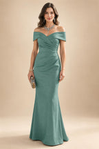 Sheath Silk Off Shoulder Ruched Maxi Mother of the Bride & Groom Dresses (SHI22500808)